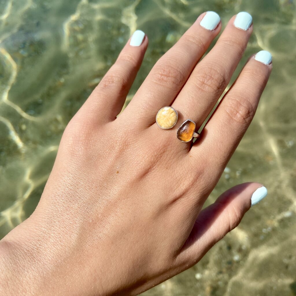Amber & Ivory Sea Glass Open Ring