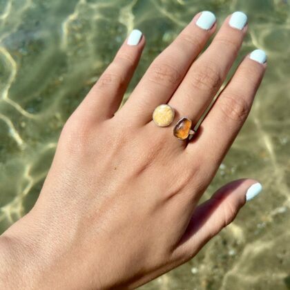 Amber & Ivory Sea Glass Open Ring