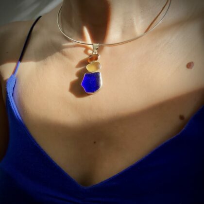 Sea Glass Choker Necklace – Silver | Cobalt Blue, Amber & Brown