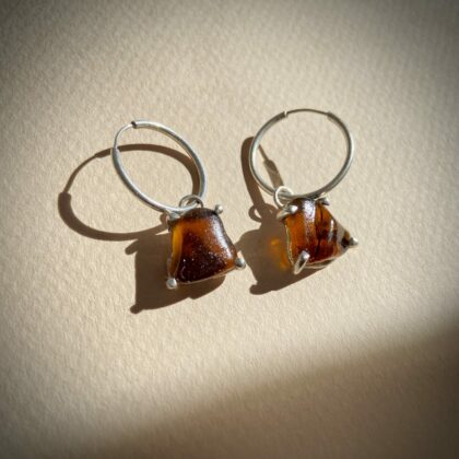 Amber Sea Glass Hoops