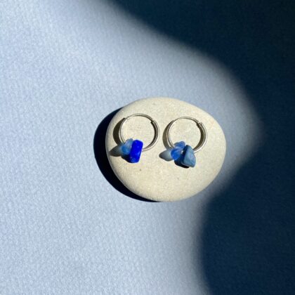 Elegant Sea Glass Earrings – 925 Sterling Silver Hoop Earrings with Leland Blue Stone | Minimalist Coastal Jewelry