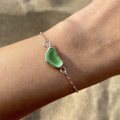 handmade green sea glass bracelet beach collected jewelry from Tunisian beaches ocean inspired bracelet