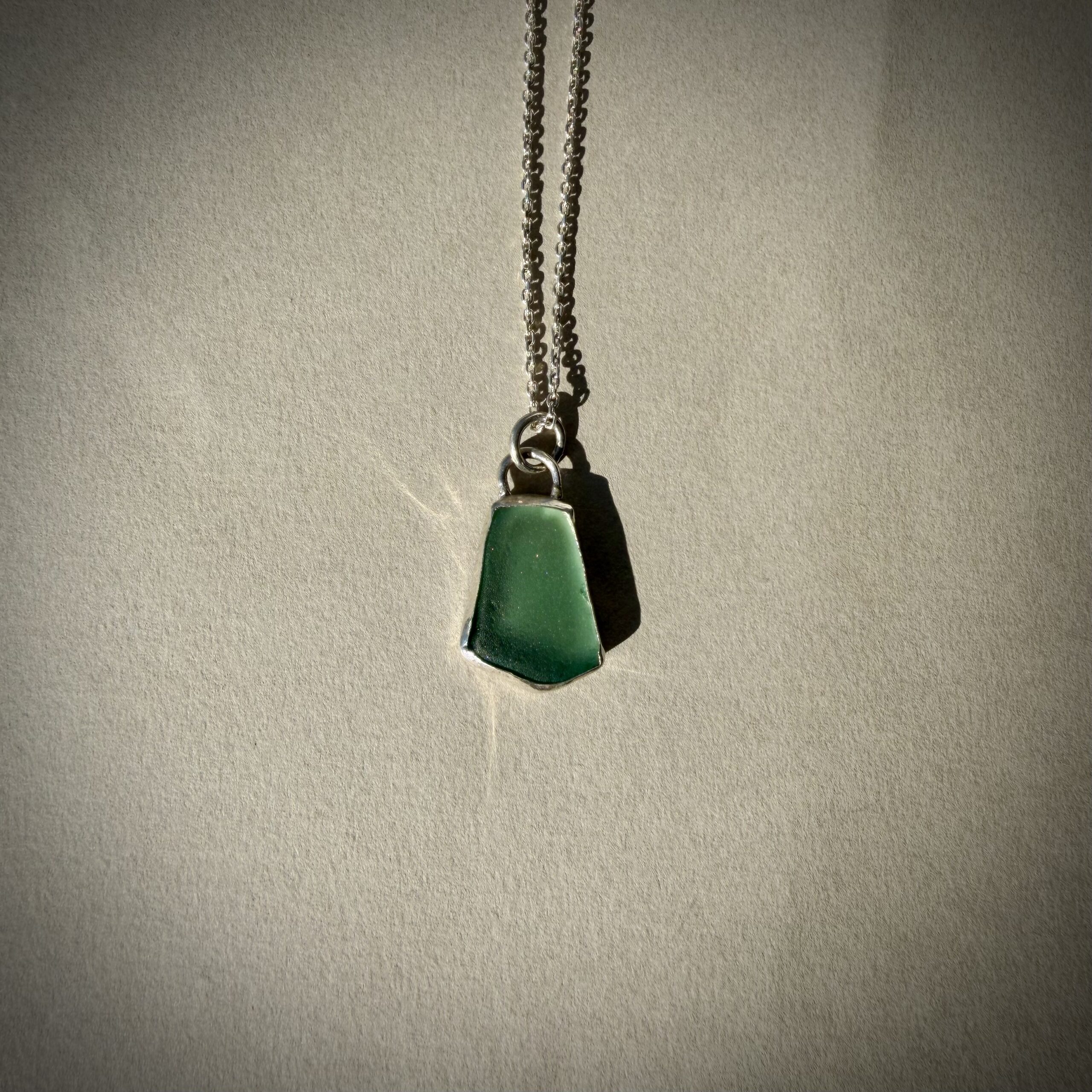 Rare Green Sea Glass Silver Necklace – Handmade Tunisian Beach Glass Pendant Rare Green Sea Glass Silver Necklace – Handmade Tunisian Beach Glass Pendant - Image 2